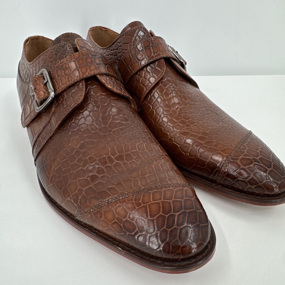 3DM DOUBLE MONKSTRAP BROWN CROCODILE PRINT Mens Loafer Size 11-11.5 Calf Leather